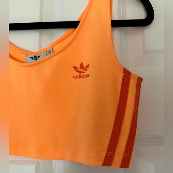 Adidas Originals 3 Stripe Cropped Tank Top Bright Orange US XS - Picture 6 of 16